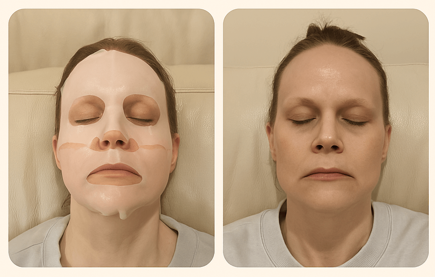 Before and after results using Liornelle collagen gel mask – smoother skin
